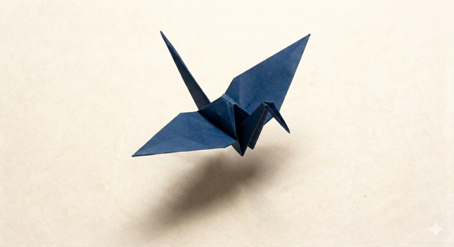 Origami crane in flight — continuous evolution